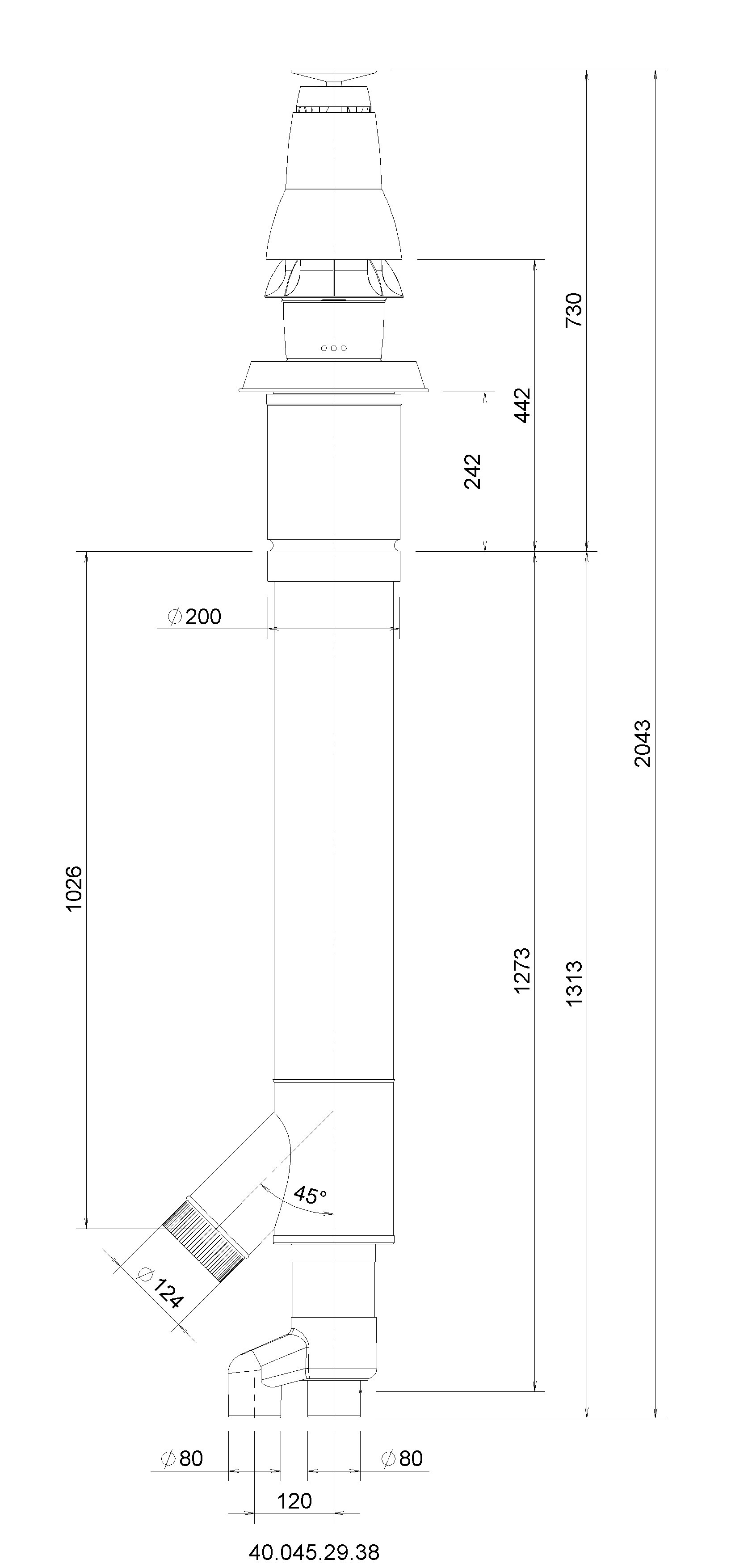 Burgerhout Roof terminal Skyline Combi PP with adaptor 80-80-125 Black thumbnail