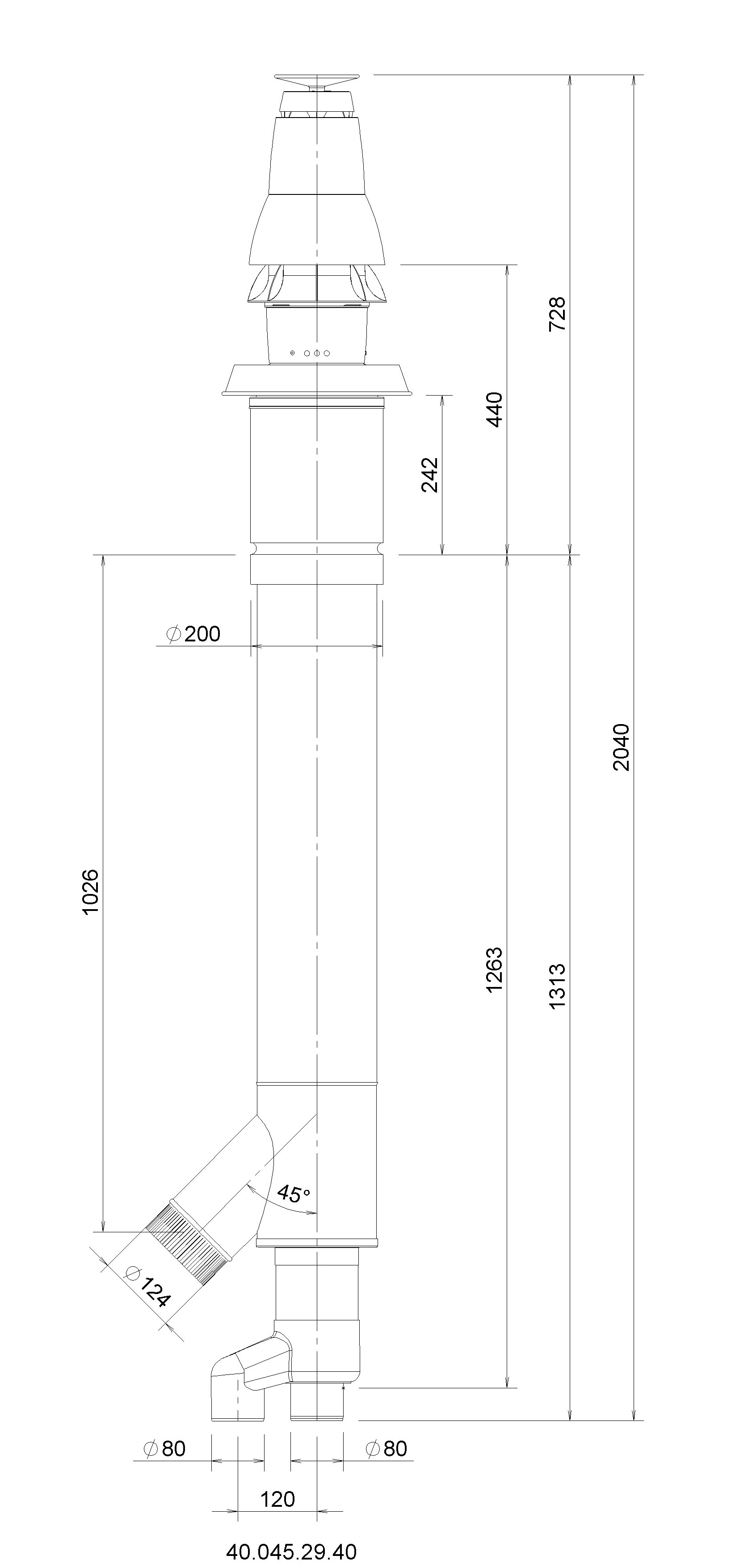 Burgerhout Roof terminal Skyline Combi AL with adaptor 80-80-125 Black thumbnail