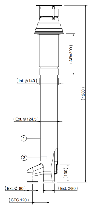 Roof terminal M2000 AL 80/125 with adapter 80-80 Black thumbnail