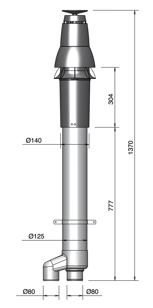 Roof terminal Skyline PP 80/125 with adaptor 80-80 Black thumbnail