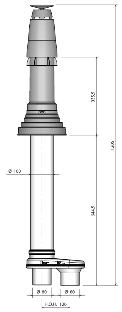 Roof terminal Skyline Inside PP 60/100 with adaptor 80-80 Black thumbnail