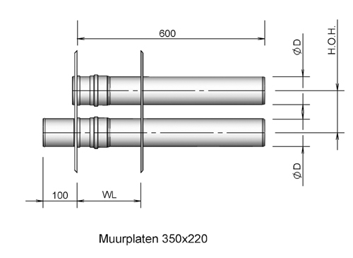 Wall terminal twin pipe AL 100-100 thumbnail